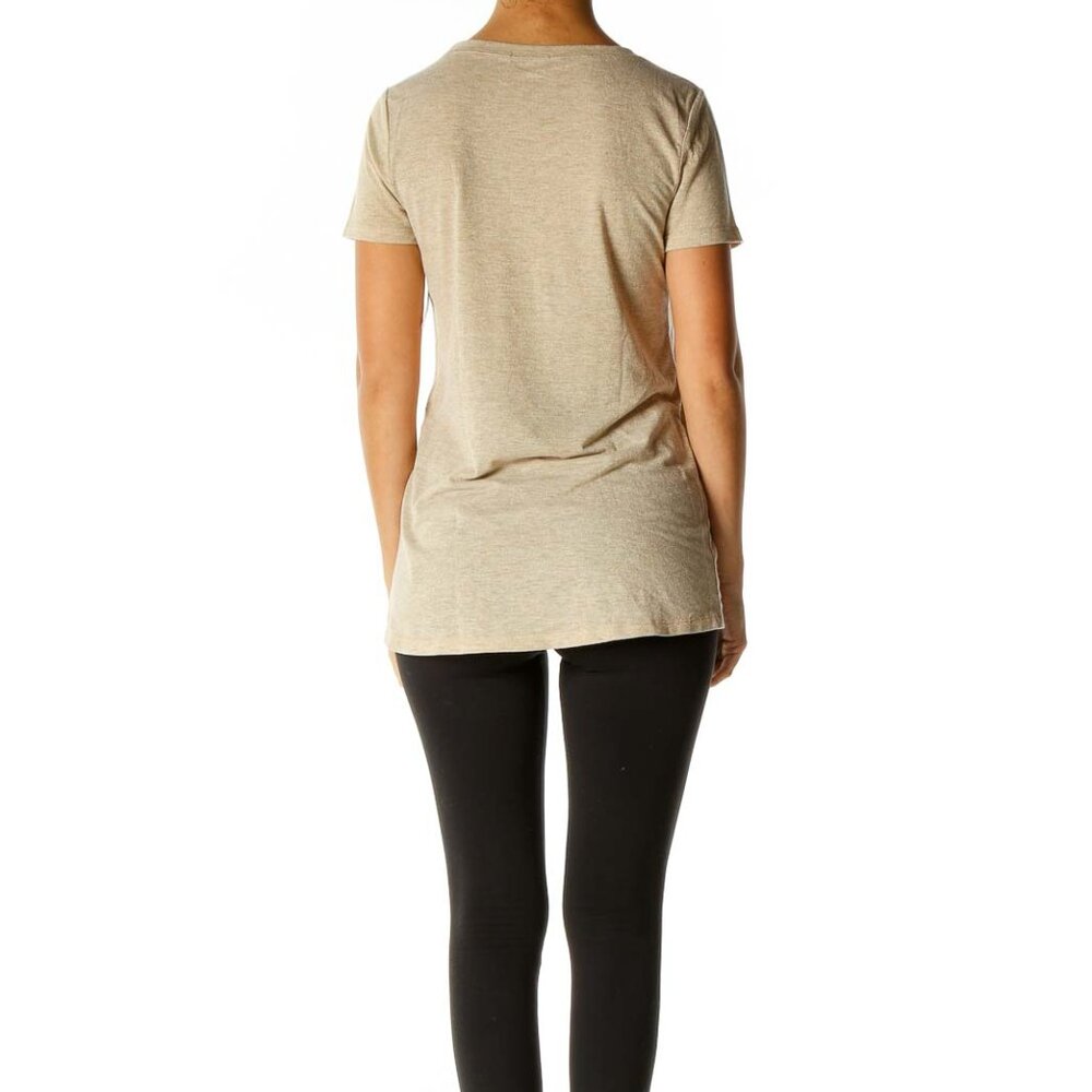 Halogen Beige Textured Casual T-Shirt - Picture 3 of 3